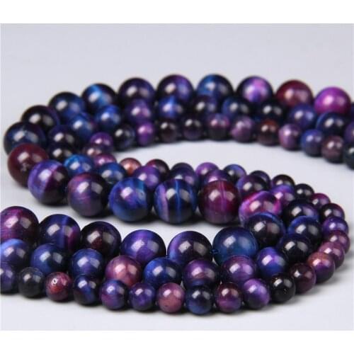 Natural Stone Colorful Purple Tiger Eye Round Bead 6 8 10 MM Loose Spacer Bead For Jewelry Making Bracelet Accessories Wholesale