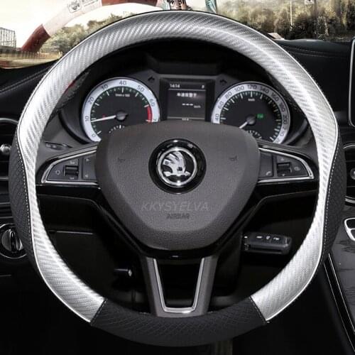 Carbon Fiber+ Leather Car Steering Wheel Cover for Skoda Octavia A5 A7 RS Octavia 2 3 Combi Auto interior Accessories