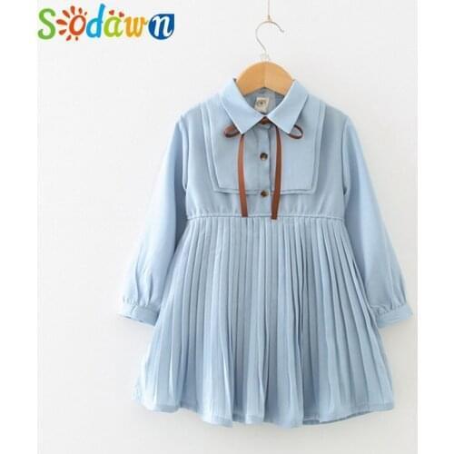 Sodawn Children Clothing Fashion Pleated Princess Dress Girls Clothes Autumn New Waist Long Sleeve Cute Dress Baby Girls Clothes
