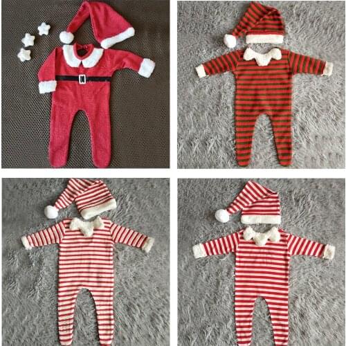 Don&Judy 2019 Christmas Newborn Baby Photography Props Hat+Romper Fotografia Accessories Santa Claus Studio Shoots