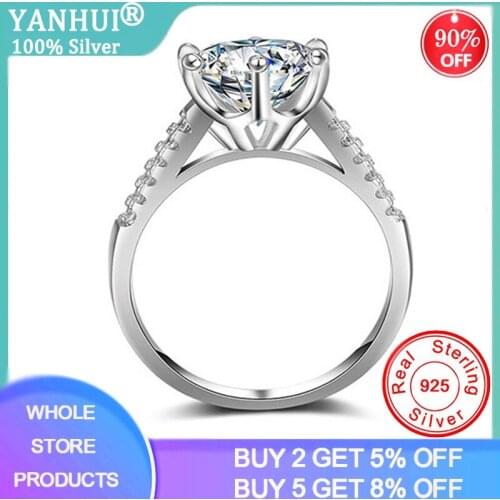 YANHUI Natural 3 Carat Zirconia Gemstone Rings for Women Girls Solid 925 Sterling Silver Wedding Engagement White Topaz Ring