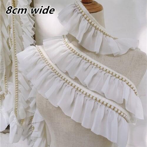 Beautiful Campus Style Beads Ribbon Border Pleated Chiffon Lace DIY Clothes Skirt Wedding Dress Sewing Decoration Accessories