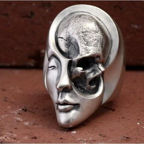 Men Women Unique Design Human Duality Hide Yin and Yang Skull Rings 316L Stainless Steel Biker Ring Punk Goth Jewelry