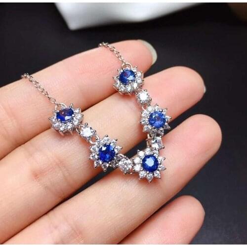 Natural Real Sapphire necklace pendant Free shipping 925 sterling silver Fine jewelry