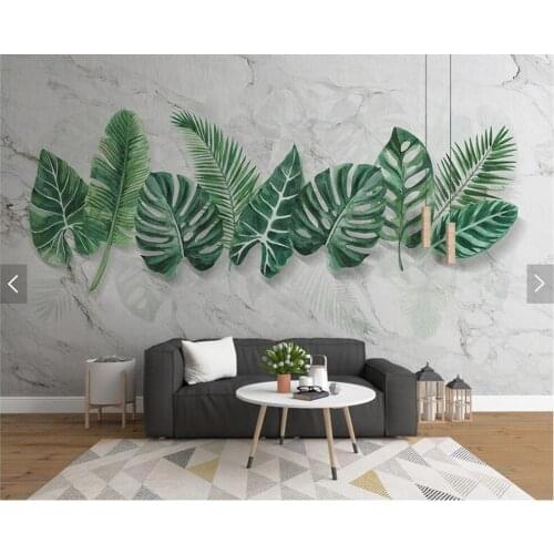 Custom natural wallpaper, marble plants leaf murals for living room sofa TV backdrop home decor wallpaper