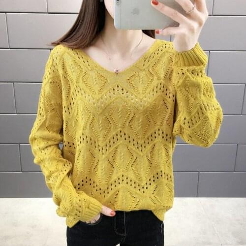2021 Fashion New Spring Autumn Knit Sweater Womens Loose-fitting Long-sleeved V-neck Lady Bottoms Korean Jumper Mujer