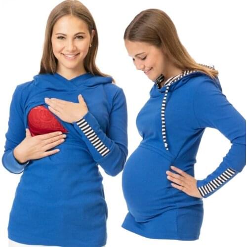 Autumn Breastfeeding Clothes 2020 Stripe Lactation Pregnant Woman Hoodie Maternity Tops Pregnancy Nursing Sweater Enceinte