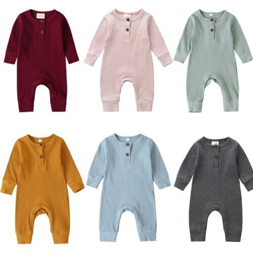 Autumn Unisex Newborn Baby Clothes Solid Color Baby Rompers Cotton Knitted Long Sleeve Toddler Jumpsuit Infant Clothing 0-18M