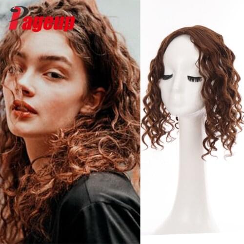 PAGEUP For Women Synthetic Hair Clip In Toupee Hairpieces Kinky Curly Natural Color Cover The White Hair Top Closures Hairpins