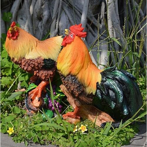2 pcs a pair Lover Home Resin Chicken Decoration Home Room Desk Ornaments Craft Garden Resin Chicken Sculpture