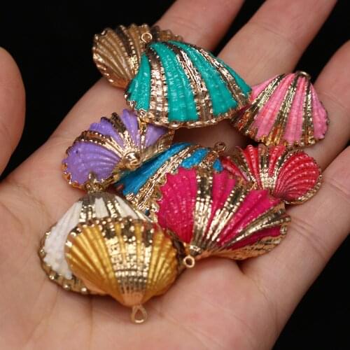 Natural Scallop Shell Pendants Gold-plated Hook Beach Conch Charms for Jewelry Making DIY Reiki Heal Necklace Earrings Gifts