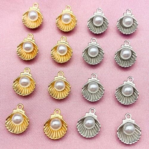 10Pieces Charms 2 Colors Zinc Alloy Shell Pearl Sea Ocean Pendants Wholesale For Necklace Earring DIY Jewelry Making Accessories