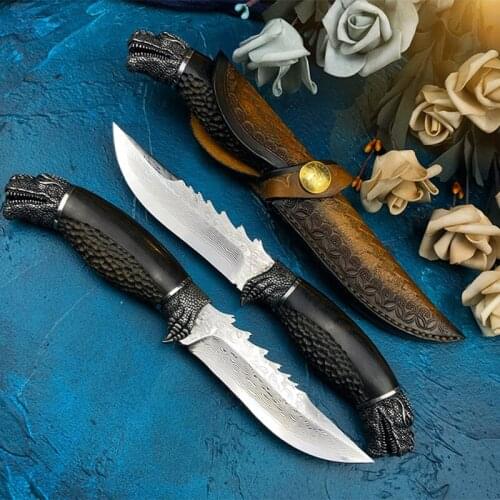 Free shipping Damascus straight knife sharp outdoor camping tool High hardness, very sharp Straight knife