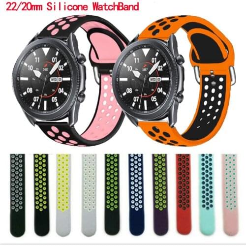 22mm /20mm Silicone Watch Band For Samsung Galaxy Watch 3 41 45mm Strap for Samsung Gear S3/S2 Huawei Watch gt2e/2 2e 42 46mm