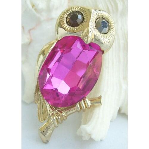 Rose Pink Rhinestone Crystal Owl Brooch Pin EE05972C3