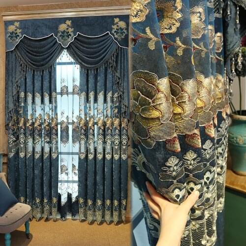 FYFUYOUFY European style Upmarket chenille embroidered curtain Retro court spun gold embroidery tulle curtain living room
