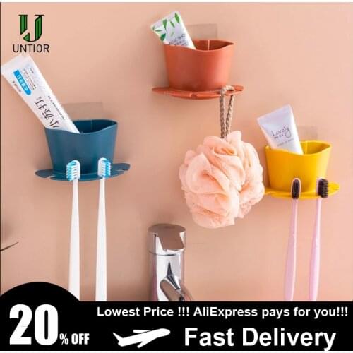 UNTIOR Plastic Toothbrush Holder Toothpaste Storage Rack Shaver Tooth Brush Dispenser Bathroom Organizer Accessories Set Tools