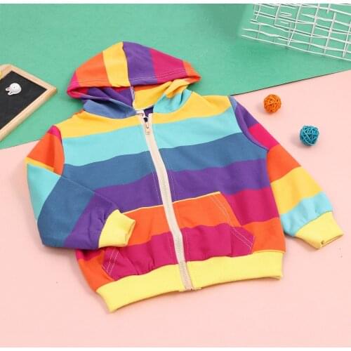 Toddler Infant Baby Girl Boy Cartoon Printing Long Sleeves Tops Blouse Rainbow Hooded Sweatshirt Zipper Outerwear Best Coat