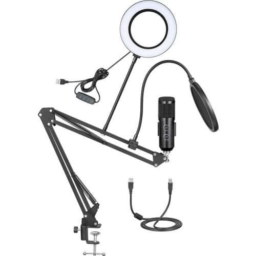 Top USB Microphone for Computer with Selfie Ring Light,Condenser Computer Cardioid Mic for Podcast,Game,YouTube ,Stream,Etc