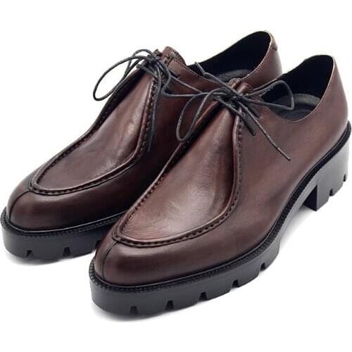 High top formal shoes for men lace up genuine leather brown business men shoes point toe platform shoes