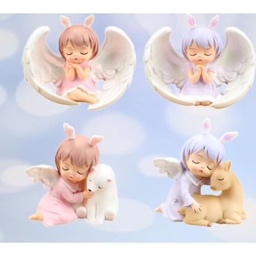 Angle Girls with Wing Resin Crafts Micro Landscape Ornament Miniature Girl Prayer Figurines Doll House Ornament Children Gift