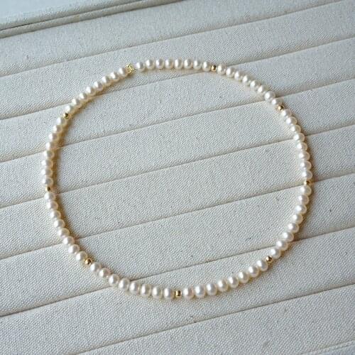 New Fashion contracted Natural Breeding Freshwater white Pearl Potato Shape 5-6MM Pearl Necklace 925 sterling silver clasp