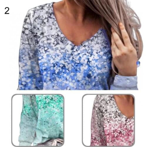 Fashion Comfy Floral Print V Neck Blouse Pullover T-Shirt Women Blouse Printed Blouse for Dating Daily Wear