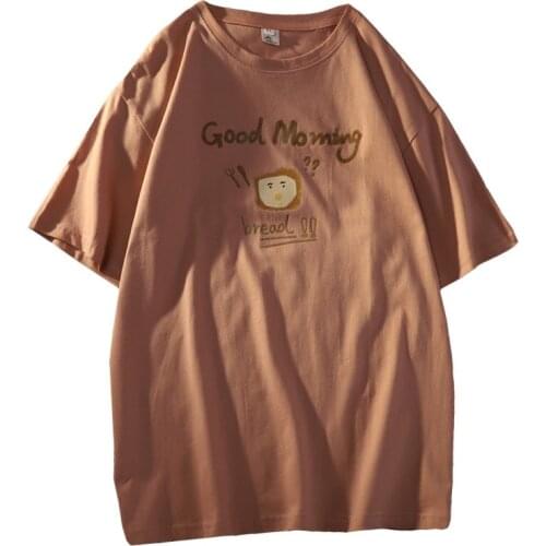 ZuoLunOuBa Summer Casual Women Cotton T Shirt Print Little Cute Watermelon Harajuku Letter Good Morning Bread Tees Tops Female