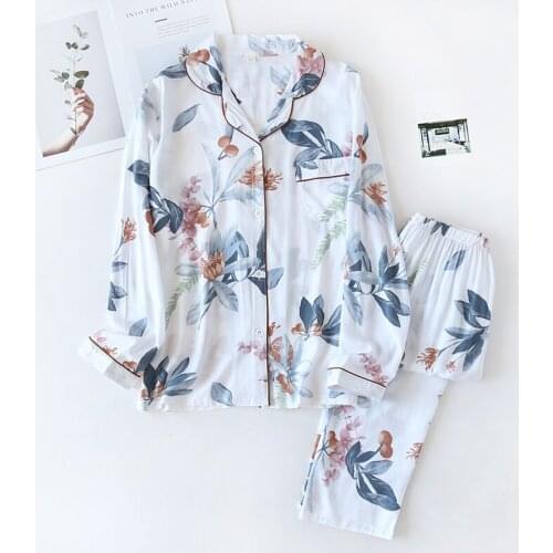 Women Loose Comfortable Breathable Soft Long Sleeve Pajamas 2 Piece Set Summer Cool Pajama Home Clothes Loungewear Sleepwear