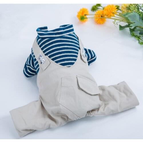 Winter Dog Clothes Thickening Striped Jumpsuit Stand Collar Dogs Cotton-padded Cat Apparels For Small Dog Chihuahua Cat Clothing