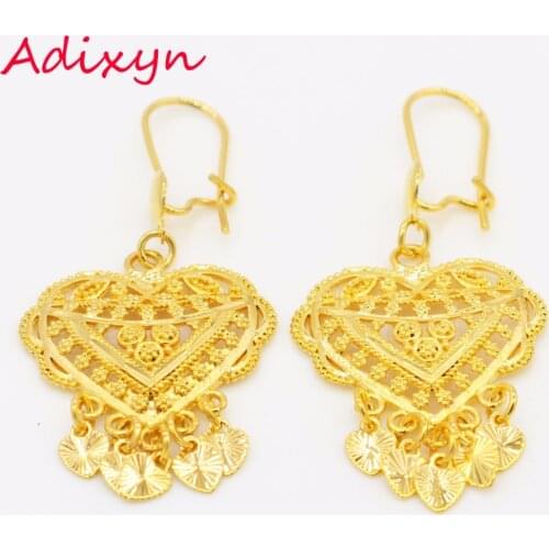 Heart Gold Earrings Gold Color Ethiopian/African/India Women Wedding Charms Earring Jewelry for Girls Gifts