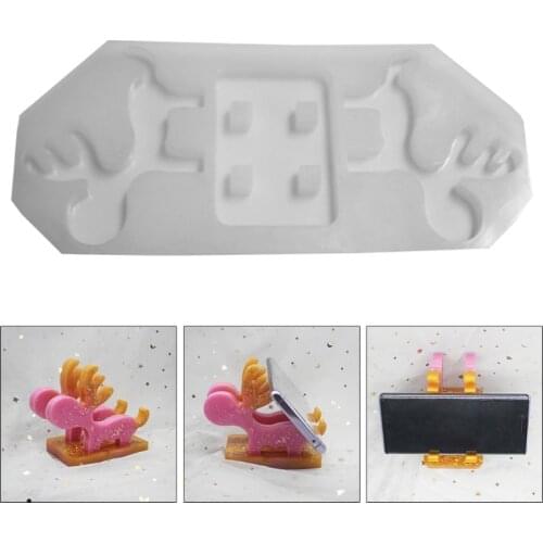 1 Set Cellphone Bracket Holder Crystal Epoxy Resin Mold Handmade Elk Mobile Phone Stand Silicone Mould DIY Crafts Making Tool