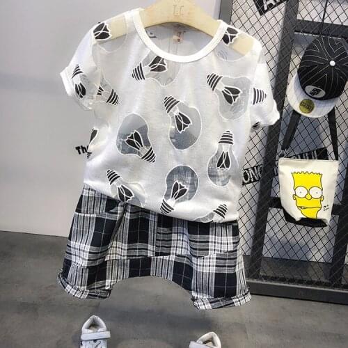 2021 2pcs Summer Baby Boy Children Causal Cartoon Printing Suit Tops + Short Boys Clothes Kids Clothes sets 2-7