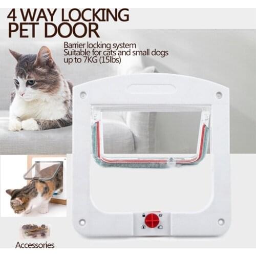 4 Way Lockable Cat Dog Kitten Door Security Flap Door ABS Plastic Intellgent Control Door Animal Small Pet Dog Cat Gate