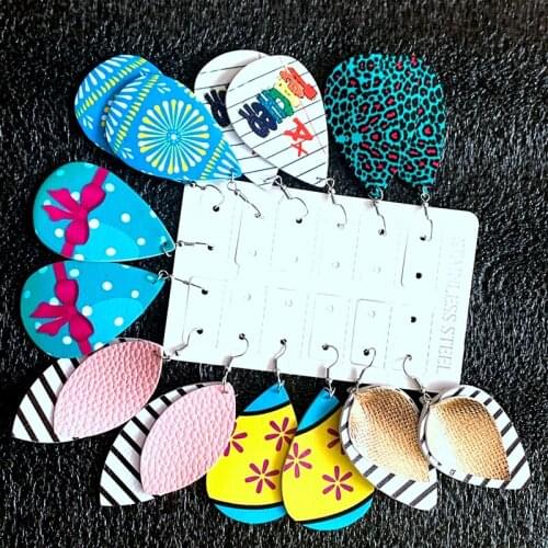 7Pairs /Sets Faux Leather Earrings Wholesale Teardrop Easter Earrings Pu Earrings Wholesale We Are Now In Stock
