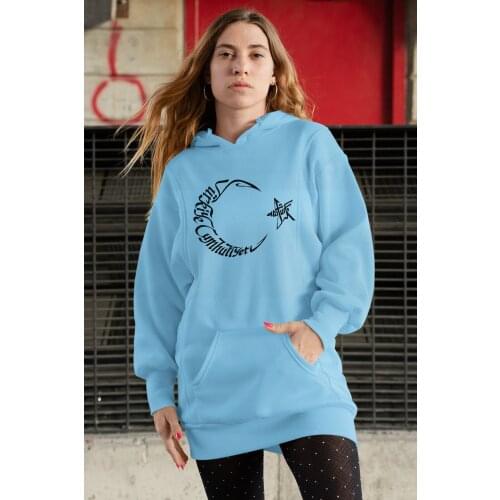 Angemiel Wear Republic of Turkey Moon Star Blue Dress Sweatshirt Tunik