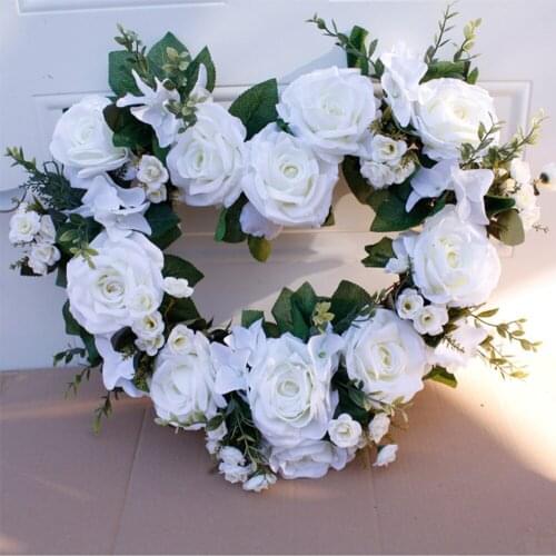 White Rose Wall Decoration Wreath Garland Artificial Flower Heart For Front Door Silk Simulation Flowers