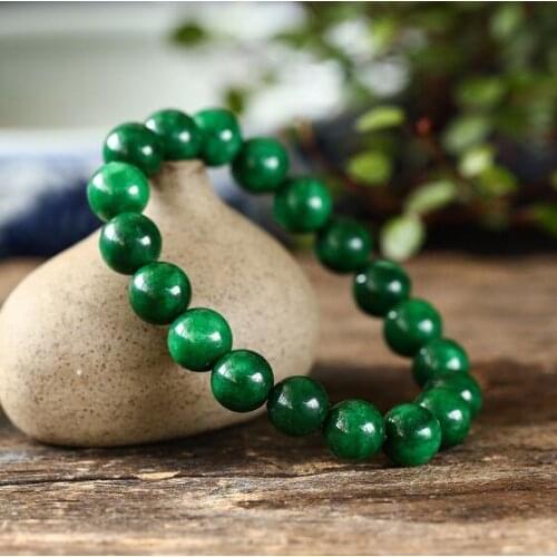 Green Jade Beads Bangle Bracelet Charm Jadeite Jewellery Fashion Accessories Hand-Carved Amulet Gifts for Women Men
