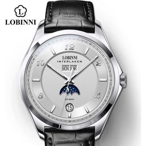 Lobinni Switzerland Luxury Brand men watch clock top seagull male mechanical watches fashion Relogio Masculino For Luminous