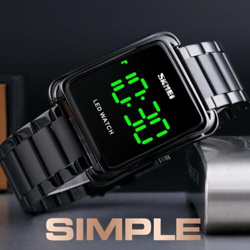 SKMEI Gold Watch LED Digit Watch Men Waterproof Date Digit Wristwatches Man Stainless Steel Strap Thin Electronic Clock Fashion