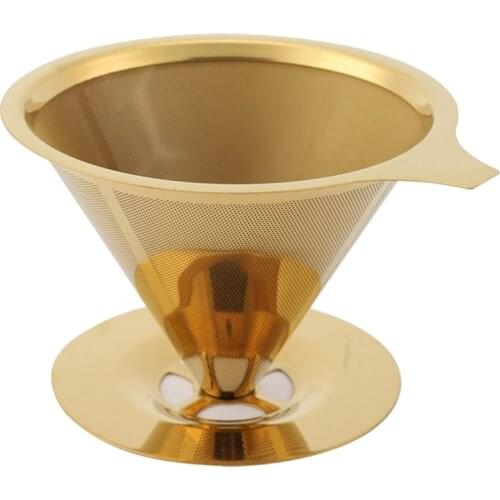 Double Wall Stainless Steel Titanium Gold Pour over Coffee Dripper Filter with Cup Stand and Handle