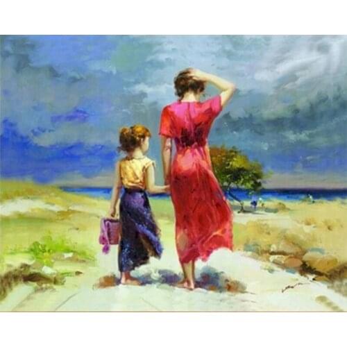 Gatyztory DIY Painting By Numbers Mother and Daughter Handpainted Figure Oil Painting Home Decor Canvas Colouring Frame