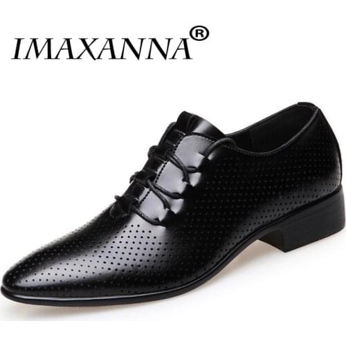 IMAXANNA Luxury Mens Dress Shoes Summer Fashion Leather Men Business Flat Shoes Black Breathable Formal Office Working Shoes