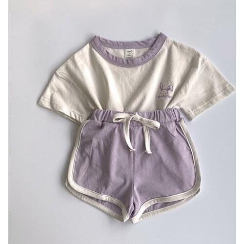 Korean Japanese Style Baby Girl Boy Clothes Suits Clothing Contrast Color 2021 Summer Shirt + Short Sets Bodysuit For Newborns