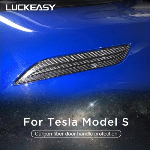 LUCKEASY Door handle trim strip for Tesla Model S 2016-2021 True carbon fiber Car door decoration stickers 4pcs/set