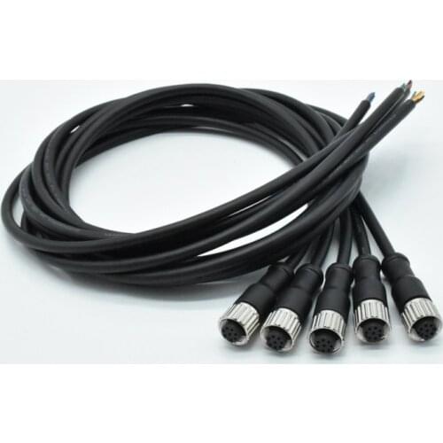 M12-8 Core Master Belt Wire 1m 24AWG PVC Black Wire Injection Molding M12 Waterproof Connector