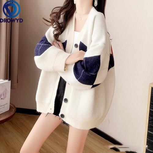 Fashion Knitted Sweater Women Loose Korean Version of The New Autumn 2021 V-neck Single-breasted Thick Cardigan Sweater Jacket