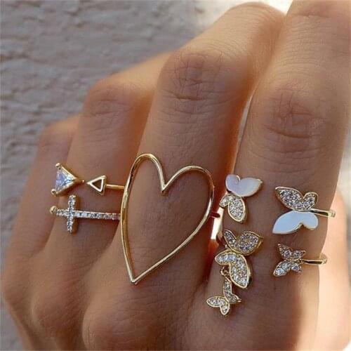 Boho Vintage Gold Star Knuckle 5PCS Rings Set For Women Geometric Female Finger Rings Set Fashion Accessories