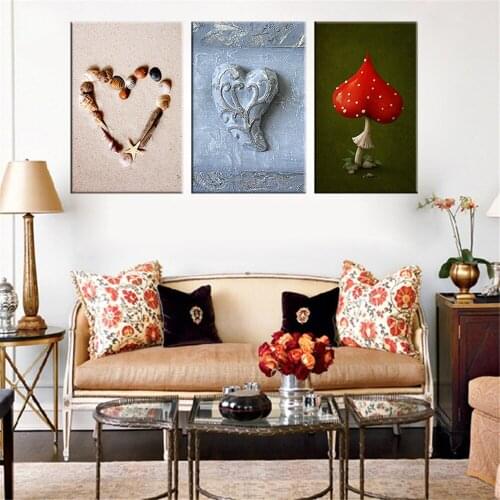 Heart Shape Shell Wall Pictures Modern Canvas Painting Red Mushroom Still Life Painting Unique Git For Wedding Room Decoration