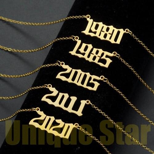 100% Stainless Steel Birthday Number Necklace for Girl 1980-2020 Birth Year Numbers Jewelry Gift Fashion Necklaces Dropshipping